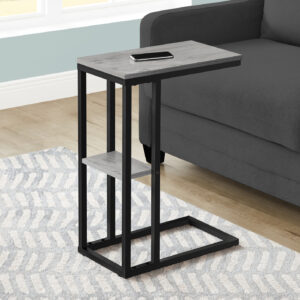 Accent Table, C-shaped, End, Side, Snack, Living Room, Bedroom, Grey Laminate, Black Metal, Contemporary, Modern