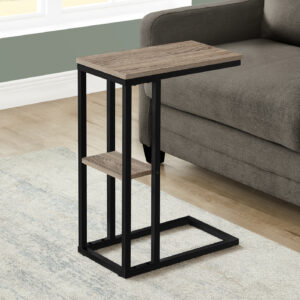 Accent Table, C-shaped, End, Side, Snack, Living Room, Bedroom, Brown Laminate, Black Metal, Contemporary, Modern