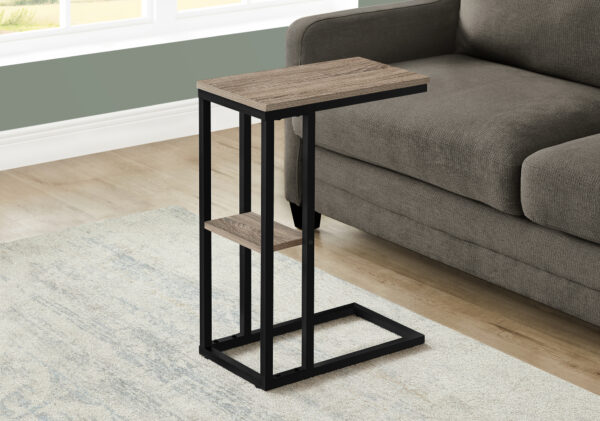 Accent Table, C-shaped, End, Side, Snack, Living Room, Bedroom, Brown Laminate, Black Metal, Contemporary, Modern