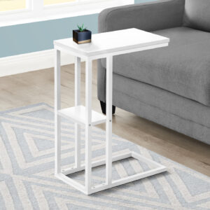 Accent Table, C-shaped, End, Side, Snack, Living Room, Bedroom, White Laminate, White Metal, Contemporary, Modern