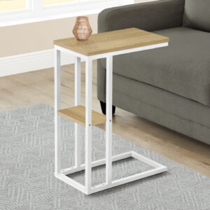 Accent Table, C-shaped, End, Side, Snack, Living Room, Bedroom, Natural Laminate, White Metal, Contemporary, Modern