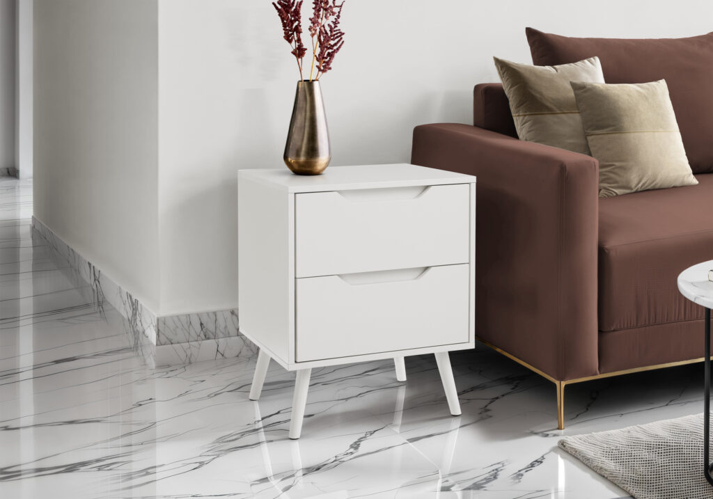 Accent Table, Side Table, End, Storage Drawer, Nightstand, Bedroom, Living Room, White Laminate, Modern, Contemporary