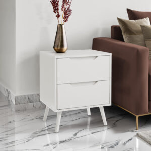 Accent Table, Side Table, End, Storage Drawer, Nightstand, Bedroom, Living Room, White Laminate, Modern, Contemporary