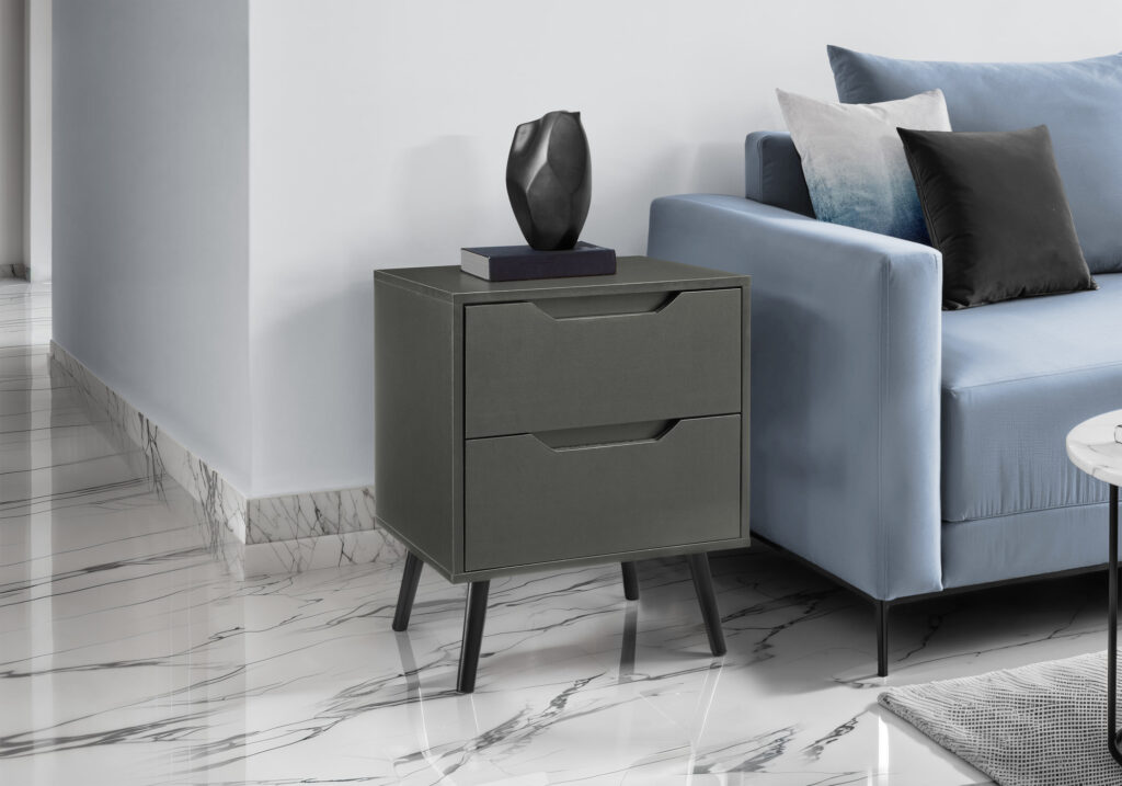 Accent Table, Side Table, End, Storage Drawer, Nightstand, Bedroom, Living Room, Grey Laminate, Modern, Contemporary