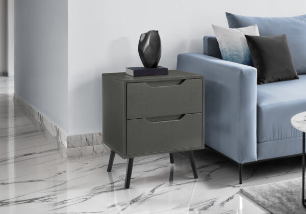 Accent Table, Side Table, End, Storage Drawer, Nightstand, Bedroom, Living Room, Grey Laminate, Modern, Contemporary