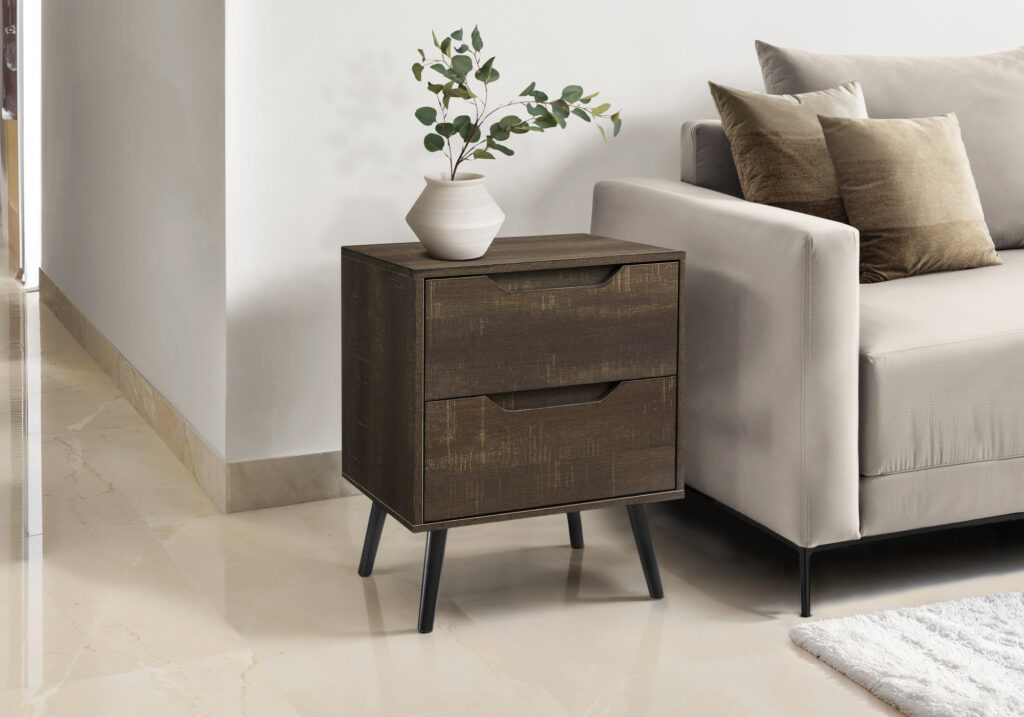 Accent Table, Side Table, End, Storage Drawer, Nightstand, Bedroom, Living Room, Brown Laminate, Modern, Contemporary