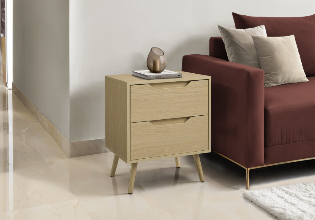 Accent Table, Side Table, End, Storage Drawer, Nightstand, Bedroom, Living Room, Natural Laminate, Modern, Contemporary