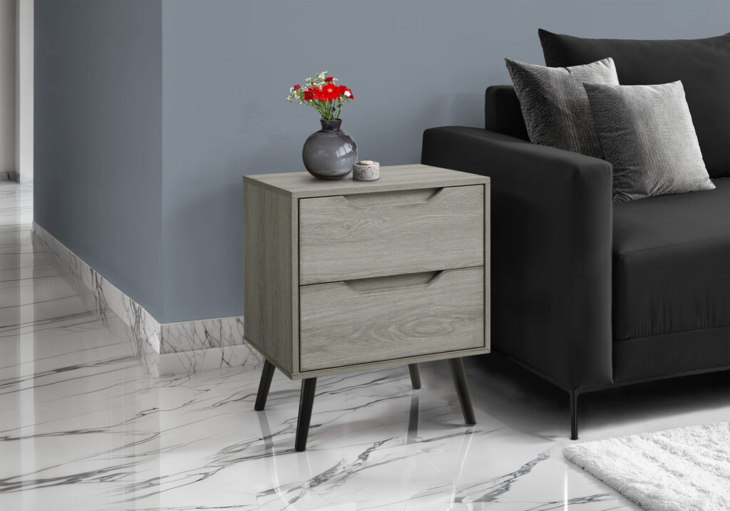 Accent Table, Side Table, End, Storage Drawer, Nightstand, Bedroom, Living Room, Taupe Laminate, Modern, Contemporary