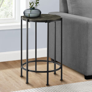 Accent Table, End, Round, Side Table, Small, Lamp, Living Room, Bedroom, Nightstand, Dark Bronze Laminate, Black Metal, Contemporary