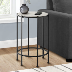 Accent Table, End, Round, Side Table, Small, Lamp, Living Room, Bedroom, Nightstand, Washed Oak Laminate, Black Metal, Contemporary