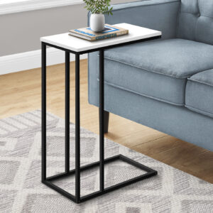 Accent Table, C-shaped, End, Side, Snack, Living Room, Bedroom, White Laminate, Black Metal, Contemporary, Modern