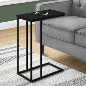 Accent Table, C-shaped, End, Side, Snack, Living Room, Bedroom, Black Laminate, Black Metal, Contemporary, Modern