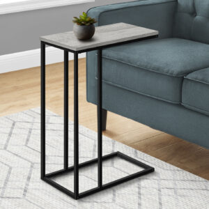 Accent Table, C-shaped, End, Side, Snack, Living Room, Bedroom, Grey Laminate, Black Metal, Contemporary, Modern