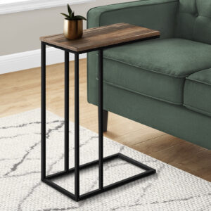 Accent Table, C-shaped, End, Side, Snack, Living Room, Bedroom, Brown Laminate, Black Metal, Contemporary, Modern