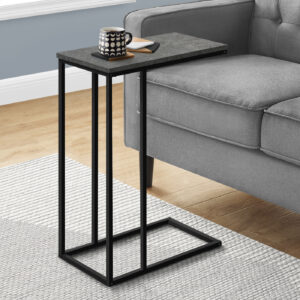 Accent Table, C-shaped, End, Side, Snack, Living Room, Bedroom, Grey Laminate, Black Metal, Contemporary, Modern