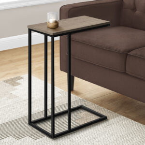Accent Table, C-shaped, End, Side, Snack, Living Room, Bedroom, Brown Laminate, Black Metal, Contemporary, Modern