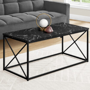 Coffee Table, Accent, Cocktail, Rectangular, Living Room, 40"L, Black Marble Look Laminate, Black Metal, Contemporary, Modern
