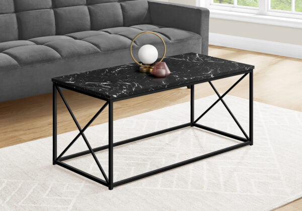 Coffee Table, Accent, Cocktail, Rectangular, Living Room, 40″L, Black Marble Look Laminate, Black Metal, Contemporary, Modern