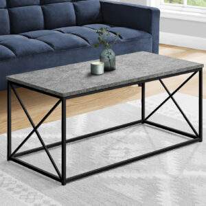 Coffee Table, Accent, Cocktail, Rectangular, Living Room, 40"L, Grey Laminate, Black Metal, Contemporary, Modern