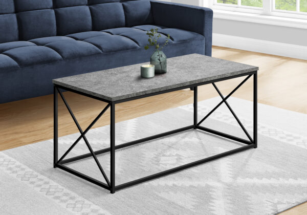 Coffee Table, Accent, Cocktail, Rectangular, Living Room, 40″L, Grey Laminate, Black Metal, Contemporary, Modern