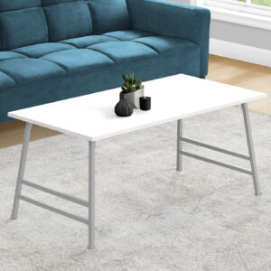 Coffee Table, Accent, Cocktail, Rectangular, Living Room, 40"L, White Laminate, Grey Metal, Contemporary, Modern