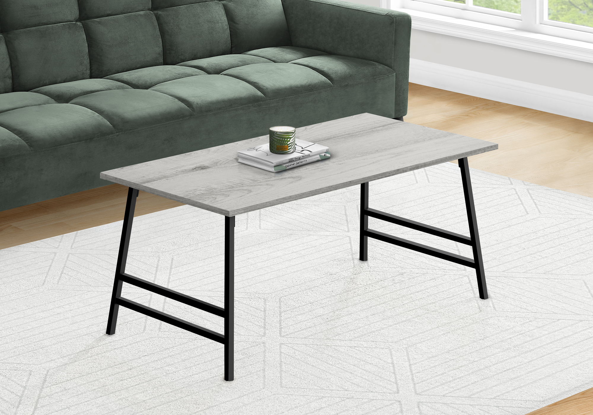Coffee Table, Accent, Cocktail, Rectangular, Living Room, 40″L, Grey Laminate, Black Metal, Contemporary, Modern