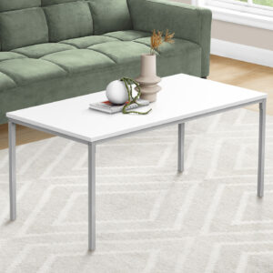 Coffee Table, Accent, Cocktail, Rectangular, Living Room, 40"L, White Laminate, Grey Metal, Contemporary, Modern
