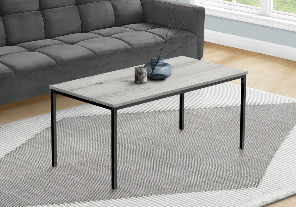 Coffee Table, Accent, Cocktail, Rectangular, Living Room, 40″L, Grey Laminate, Black Metal, Contemporary, Modern