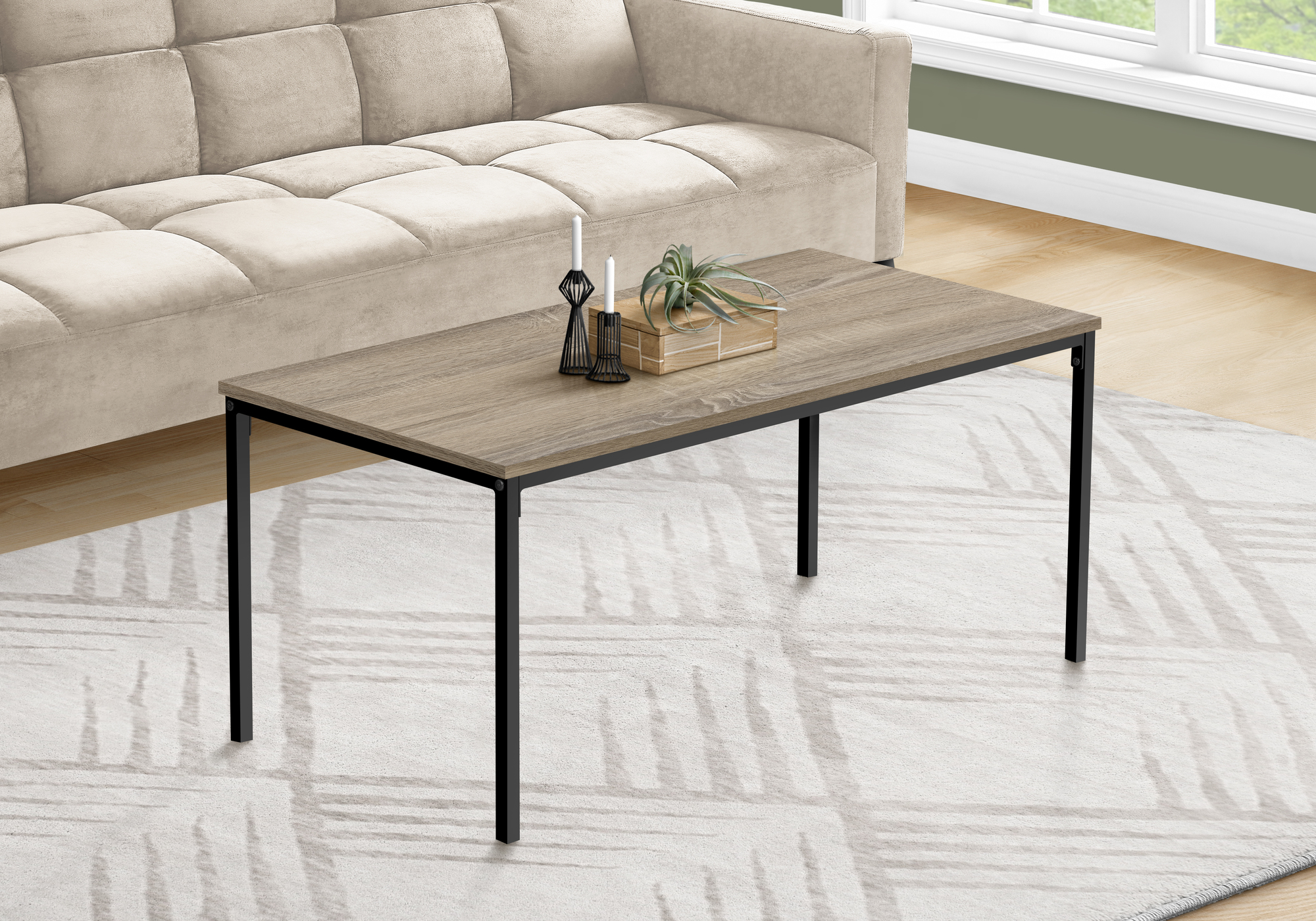 Coffee Table, Accent, Cocktail, Rectangular, Living Room, 40″L, Brown Laminate, Black Metal, Contemporary, Modern