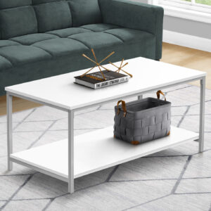 Coffee Table, Accent, Cocktail, Rectangular, Living Room, 40"L, White Laminate, Grey Metal, Contemporary, Modern
