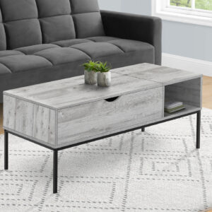 Coffee Table, 42" L, Rectangular, Cocktail, Lift-top, Grey, Black Metal, Contemporary, Modern