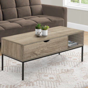 Coffee Table, 42" L, Rectangular, Cocktail, Lift-top, Dark Taupe, Black Metal, Contemporary, Modern