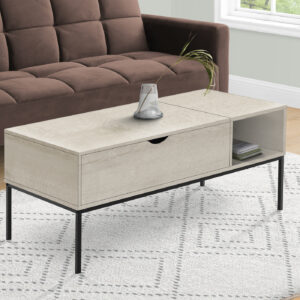 Coffee Table, 42" L, Rectangular, Cocktail, Lift-top, Washed Oak, Black Metal, Contemporary, Modern