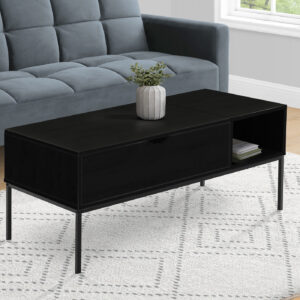 Coffee Table, 42" L, Rectangular, Cocktail, Lift-top, Black Laminate, Black Metal, Contemporary, Modern