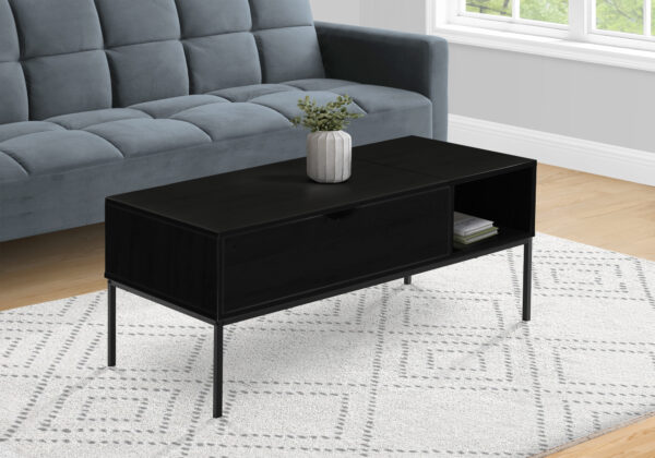 Coffee Table, 42″ L, Rectangular, Cocktail, Lift-top, Black Laminate, Black Metal, Contemporary, Modern