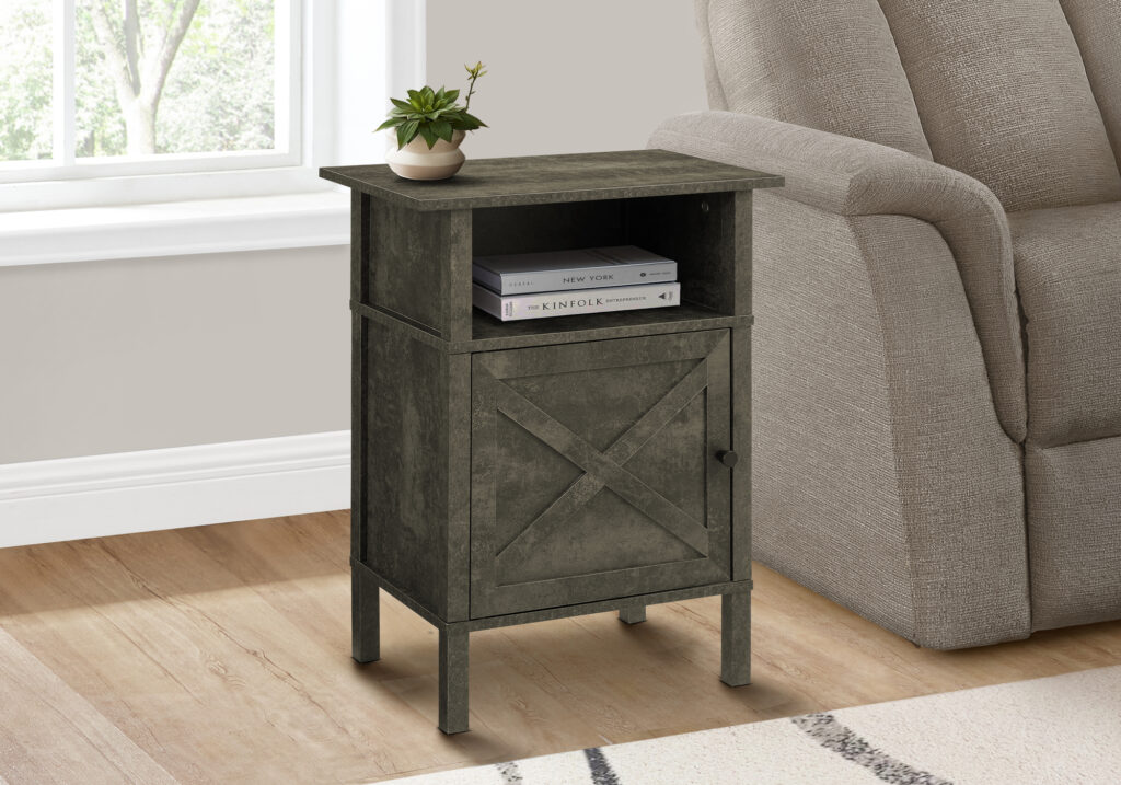 Accent Table, Side Table, End, Living Room, Small, Storage, Dark Bronze Laminate, Transitional