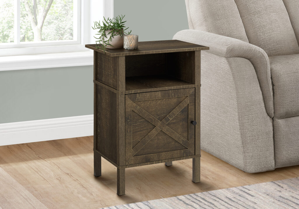 Accent Table, Side Table, End, Living Room, Small, Storage, Dark Oak Laminate, Transitional
