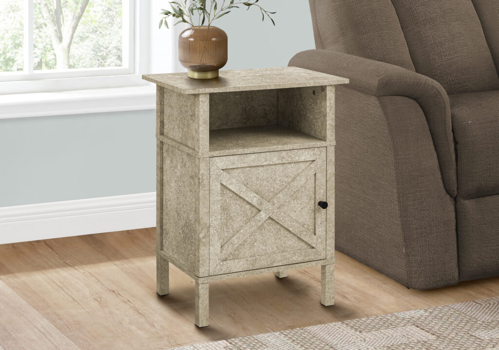 Accent Table, Side Table, End, Living Room, Small, Storage, Cream Stone Laminate, Transitional