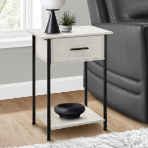 Accent Table, 2 Tier, End, Lamp, Living Room, Side Table, Storage Drawer, Small, Washed Oak Laminate, Black Metal, Contemporary