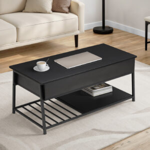 Coffee Table, 42" L, Cocktail, Lift-top, Rectangular, Storage, Living Room, Black Laminate, Black Metal, Contemporary, Modern
