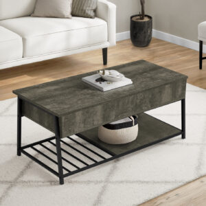 Coffee Table, 42" L, Cocktail, Lift-top, Rectangular, Storage, Living Room, Dark Bronze Laminate, Black Metal, Contemporary, Modern
