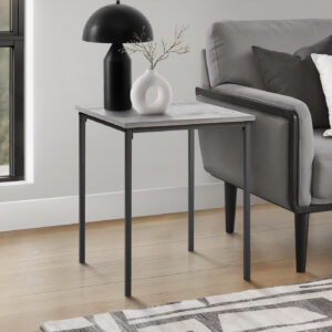 Accent Table, 22" H, Side Table, End, Small, Nightstand, Square, Bedroom, Living Room, Grey Laminate, Black Metal, Contemporary, Modern