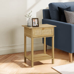 Accent Table, 2 Tier, End, Nightstand, Side Table, Storage Drawer, Bedroom, Living Room, Natural Laminate, Transitional