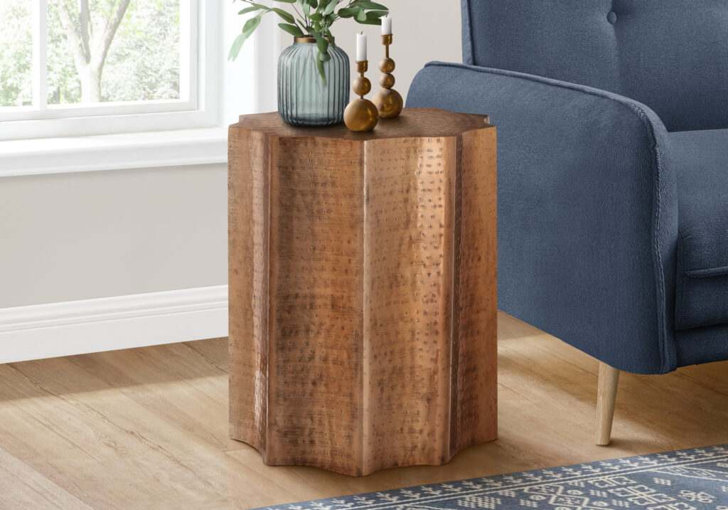 Accent Table, Drum, Side, End, Nightstand, Lamp, Living Room, Bedroom, Copper Metal, Contemporary, Modern