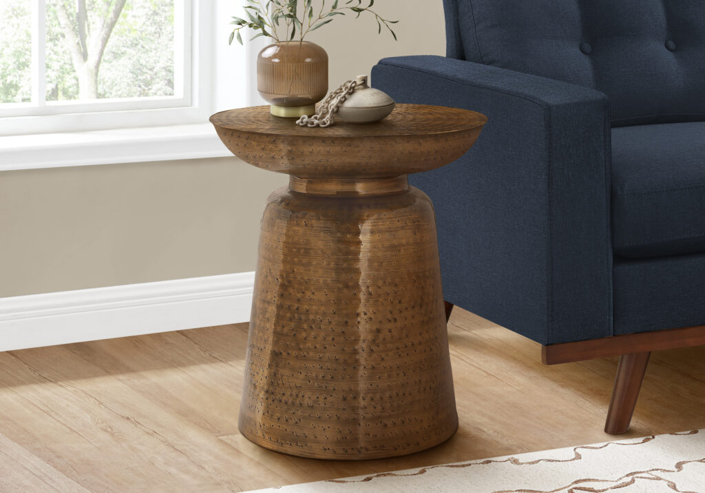 Accent Table, Drum, Side, End, Nightstand, Lamp, Living Room, Bedroom, Copper Metal, Contemporary, Modern