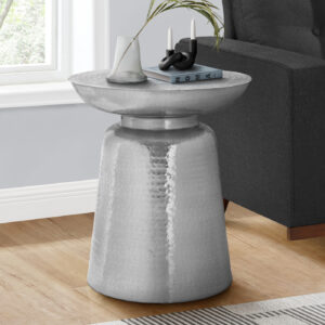 Accent Table, Drum, Side, End, Nightstand, Lamp, Living Room, Bedroom, Chrome Metal, Contemporary, Modern