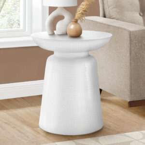 Accent Table, Drum, Side, End, Nightstand, Lamp, Living Room, Bedroom, White Metal, Contemporary, Modern