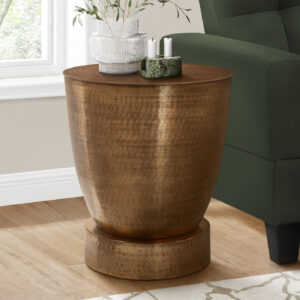 Accent Table, Drum, Side, End, Nightstand, Lamp, Living Room, Bedroom, Copper Metal, Contemporary, Modern
