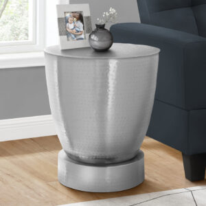 Accent Table, Drum, Side, End, Nightstand, Lamp, Living Room, Bedroom, Chrome Metal, Contemporary, Modern