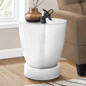Accent Table, Drum, Side, End, Nightstand, Lamp, Living Room, Bedroom, White Metal, Contemporary, Modern